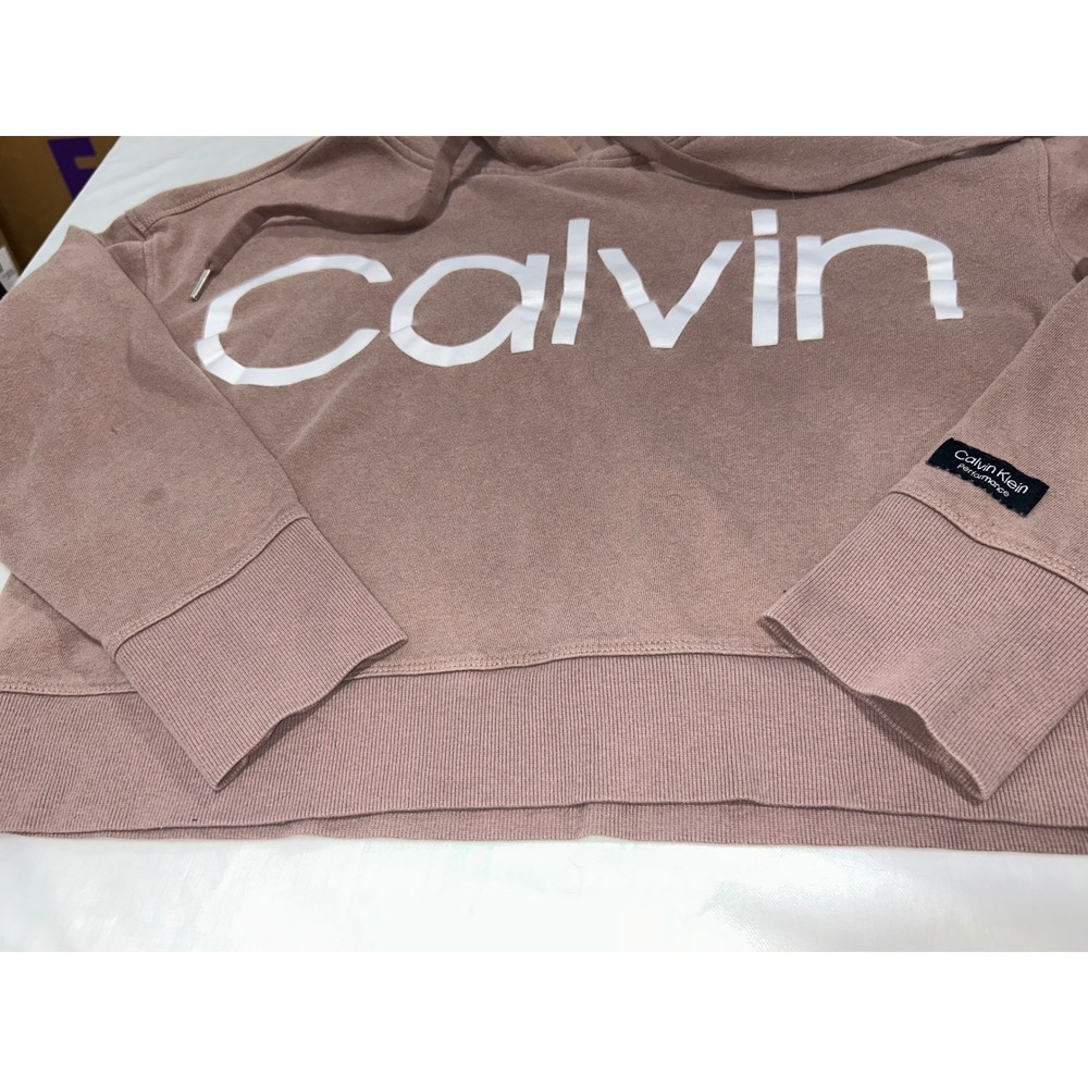 Calvin Klein Performance Womens Cropped Hoodie Mauve Logo Sweatshirt Large - Picture 3 of 7